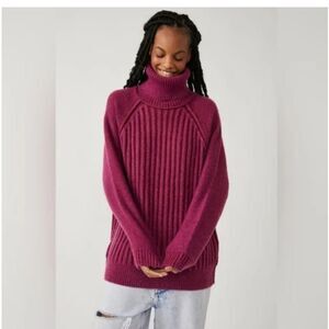Free People Big City Turtleneck Sweater Mulberry
